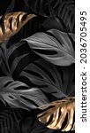 gold and black monstera... | Shutterstock . vector #2036705495