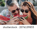 Couple Eating Watermelon At The ...