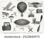 Aeronautics - Aerial Machines from the book New Popular Educator (1904), a vintage collection of early aerial machines. Vintage art aerial machines drawing illustration.