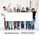 Group of Men and Female Show Present Blank Board