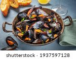 Fresh Mussels In A Pan  With...