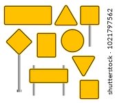 Blank traffic road sign set, empty street signs, yellow isolated on white background, vector illustration.