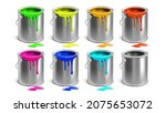 buckets multicolored paint and...