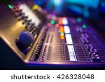 Modern show sound controller with microphone - close up photo