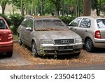 Small photo of OSTRAVA, CZECH REPUBLIC - JULY 13, 2023: Audi A6 Quattro (Type C4 B5) neglected and abandoned on the street covered by dust