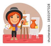 cartoon smiling artist girl... | Shutterstock .eps vector #1810197328