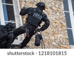 Small photo of Paris, FRANCE - OCTOBER 10, 2018 : the anti-terrorist and elite tactical unit of the French National Police, the RAID (Research, Assistance, Intervention, Deterrence) during a live exercise.