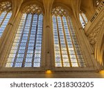 Glazing of interior of Sainte-Chapelle de Vincennes, France, with sunlight passing through window