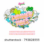 'summer vibes' vintage bright... | Shutterstock .eps vector #793828555
