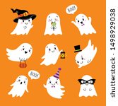 halloween set of cute funny... | Shutterstock .eps vector #1498929038