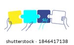 human hands putting puzzle... | Shutterstock .eps vector #1846417138