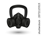Full face gas 3d black mask with transparent glass isolated on white background, post apocalyptic respirator realistic vector clipart.