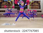 Small photo of Kamianske, Ukraine - February 16, 2020: Cup of Dnipropetrovsk region from cheerleading among solo, duets and teams, young cheerleaders perform at the city cheerleading championship
