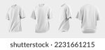 Small photo of Set Mockup of a white oversized t-shirt 3D rendering, with a round neck, universal clothing for women, men, isolated on background. Template of fashion clothes for branding, place for design