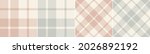 Check plaid pattern set in soft grey, pink, beige. Seamless classic muted neutral light tartan check for spring summer tablecloth, oilcloth, picnic blanket, duvet cover, other modern fabric print.