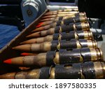 Close up shot of 7.62mm ammunition with red tracer tips