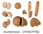 set of whole grain breads with seeds isolated on the white background. top view. healthy food