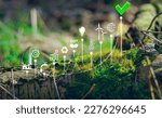 Small photo of co2 reduce emissions and carbon footprint to limit global warming and climate change. Sustainable development and green business based on renewable energy. Ecology concept