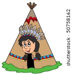 Indian In Small Tepee   Vector...