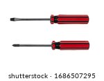 Slotted screwdrivers and Phillips screwdrivers (Red-Black) isolated on white background