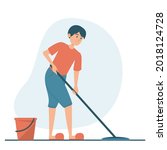 man washing floor at home... | Shutterstock .eps vector #2018124728