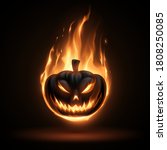 black halloween pumpkin in fire | Shutterstock .eps vector #1808250085