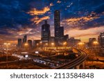 Small photo of Riyadh, Saudi Arabia 2022-1-15 : KAFD king Abdullah financial district with cloudy sky cityscape for riyadh skyline with the beauty of architecture and technology future view