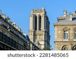 The Pont d Arcole and Notre Dame de Paris cathedral , in Europe, France, Ile de France, Paris, Along the Seine, in summer, on a sunny day.