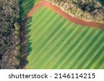 Small photo of Top Down over Fields and Meadows over English Village, Berry Pomeroy, Devon, England, Europe