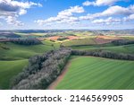 Small photo of Fields and Meadows over English Village, Berry Pomeroy, Devon, England, Europe