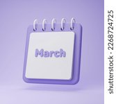 Small photo of Calendar date 3d icon. March month calendar. Event schedule date. Meeting appointment time. Agenda plan, schedule. Time planner. Reminder. 3d rendering