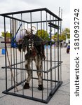 Small photo of Manitowoc, Wisconsin / USA - October 5th, 2019: Attendees at windigo fest dressed up in scary horror halloween costumes at festival.