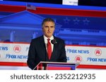Small photo of Milwaukee, Wisconsin USA - August 23rd, 2023: Governor of North Dakota Doug Burgum participated in the 2024 first Republican Debate.