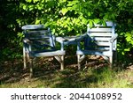 Two Rustic Blue Wooden Chairs...