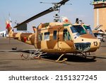 Small photo of Marrakesh, Morocco - April 30, 2016: Military helicopter at air base. Air force flight transportation. Aviation and rotorcraft. Transport and airlift. Military industry. Fly and flying.