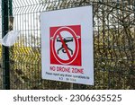 No drone zone sign. UAV flying forbidden and prohibited icon.