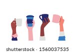 hands with coffee cups vector... | Shutterstock .eps vector #1560037535