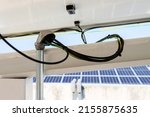 Small photo of Flexible Conduit connected to Wireway Solar PV Rooftop.Electrical conduit for cable routing between electrical distribution panel with equipment at bottom of upper floor.