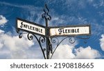 Small photo of Street Sign the Direction Way to Flexible versus Inflexible