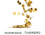 Falling gold coins money isolated on the white background, business wealth concept.