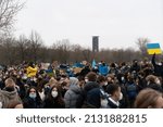 Small photo of Berlin, Germany - 03.03.2022: Crowd of people protesting in supp