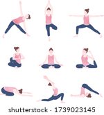set of yoga poses. young women... | Shutterstock .eps vector #1739023145