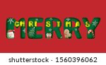 merry christmas in paper cut... | Shutterstock .eps vector #1560396062
