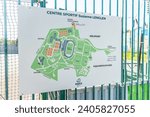 Small photo of Issy-les-Moulineaux, France - September 25, 2023 : Suzanne Lenglen sports center map at the entrance portal of the park