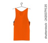 Small photo of Give a boost to your designing activity by using this Back View Stylish Tank Top Mockup In Orange Tiger Color On Hanger.