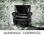 millionaire rich leather luxury seat on money banknote mountain background for rich man or money game concept