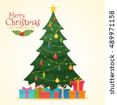 decorated christmas tree with... | Shutterstock .eps vector #489971158