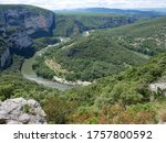Small photo of magnificient serre de Tourre meandre belvedere view point overlooking ardeche gorges loop created by the river