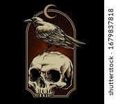 crow with skull vector...