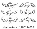 Angels Wings Emblems. Feather...